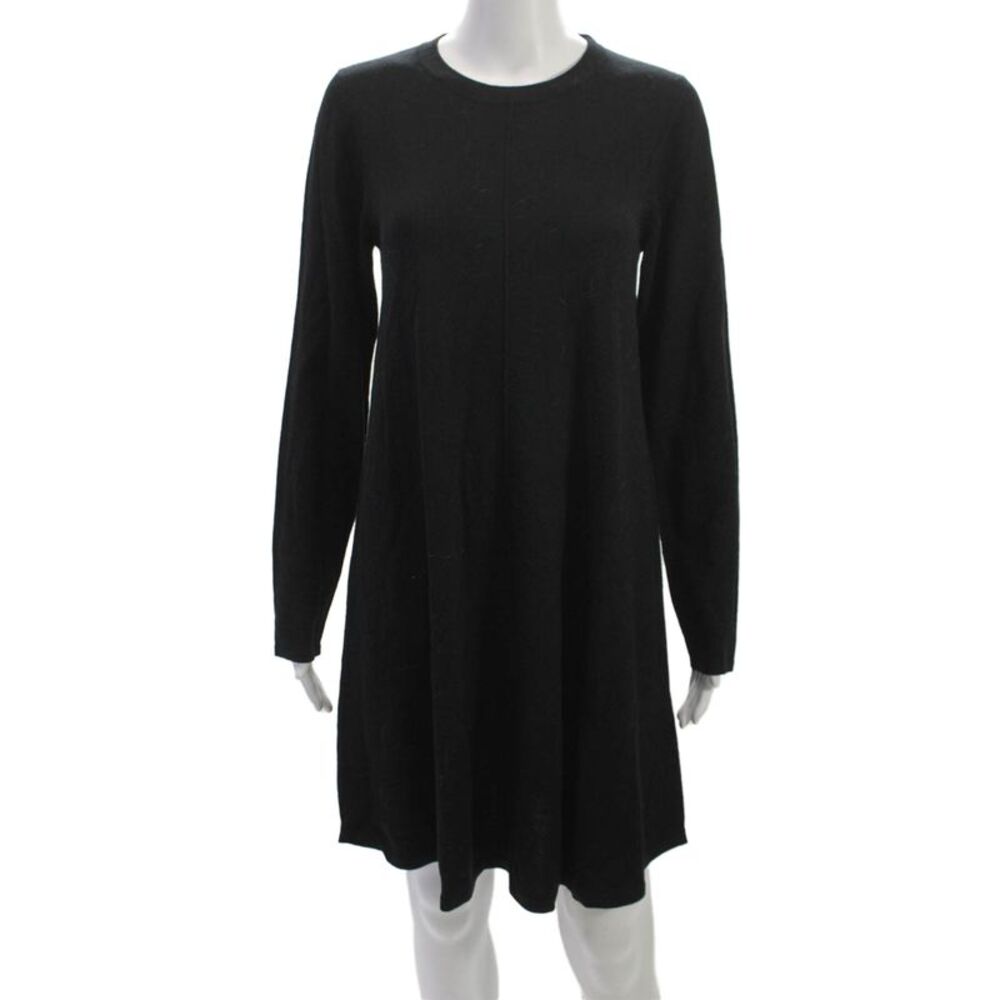 Repeat Women Sweater Dress Black 100% Wool Crew Neck Long Sleeve Size XS